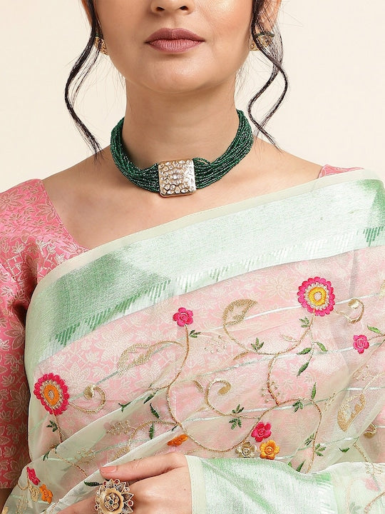 Fabmora Floral Embroidered Organza Saree