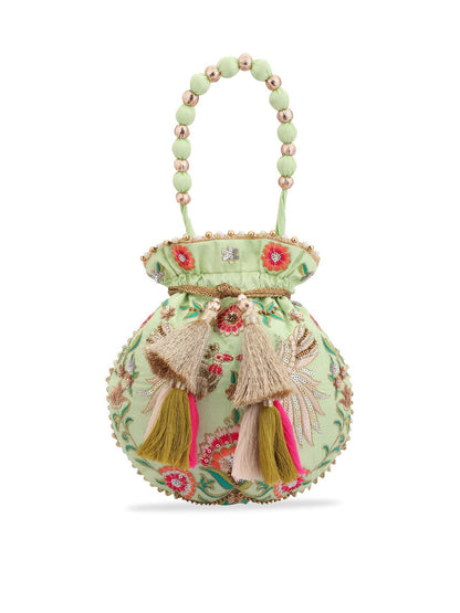 Masq Green & Red Embroidered Potli Clutch