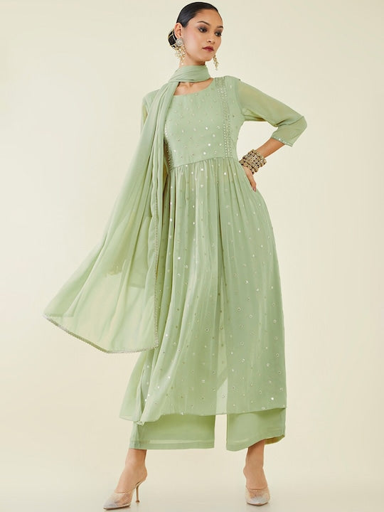 Soch Ethnic Motifs Embroidered Mirror Work Kurta with Palazzos & Dupatta