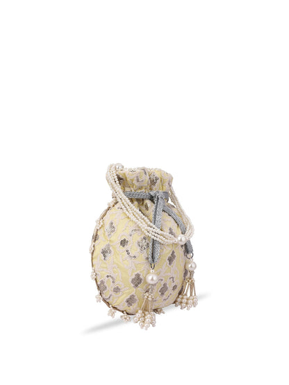 Masq Women Yellow & Grey Embellished Embroidered Potli Clutch