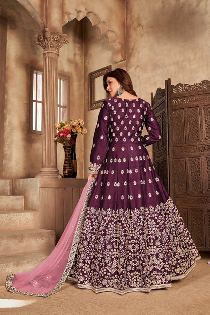 Anaita Purple Embroidered Art Silk Anarkali Suit