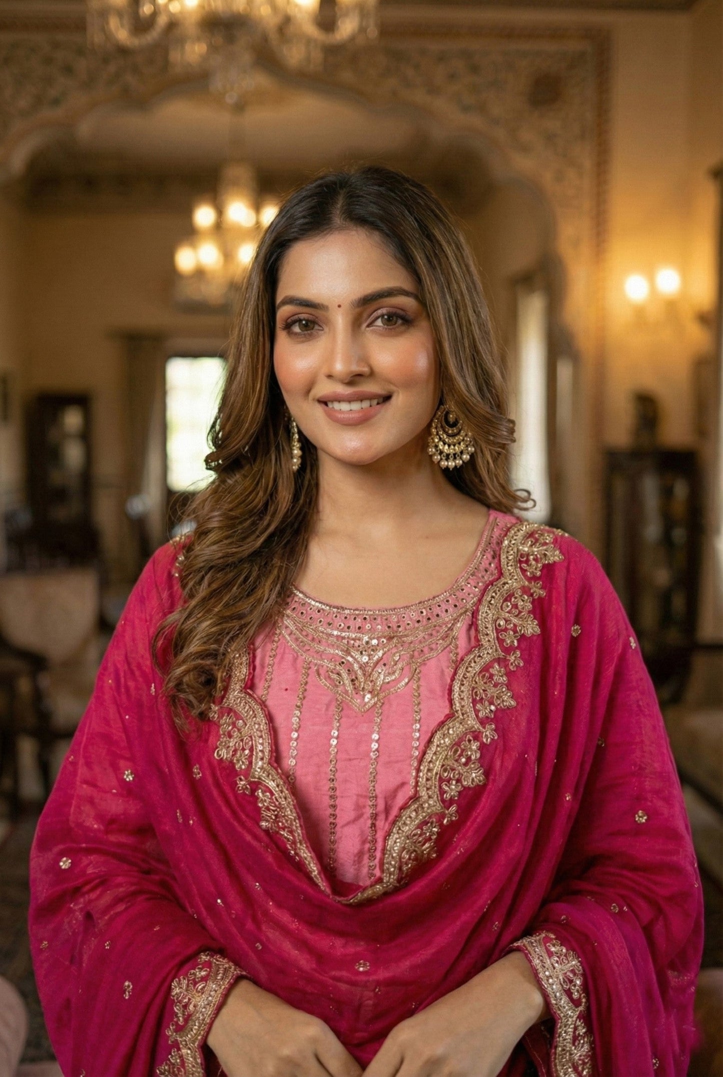 Anaita Pink Chinon Stitched Suit With Embroidery & Sequence Work