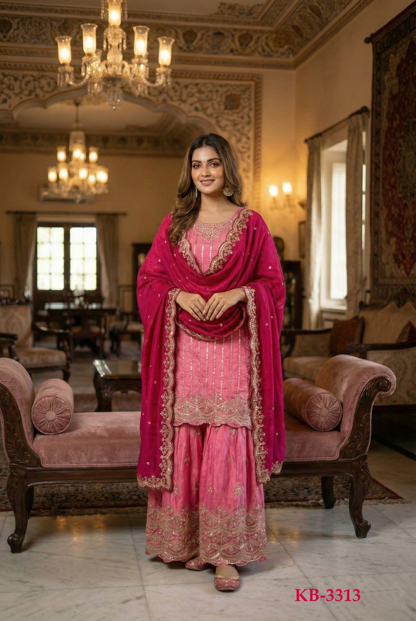 Anaita Pink Chinon Stitched Suit With Embroidery & Sequence Work
