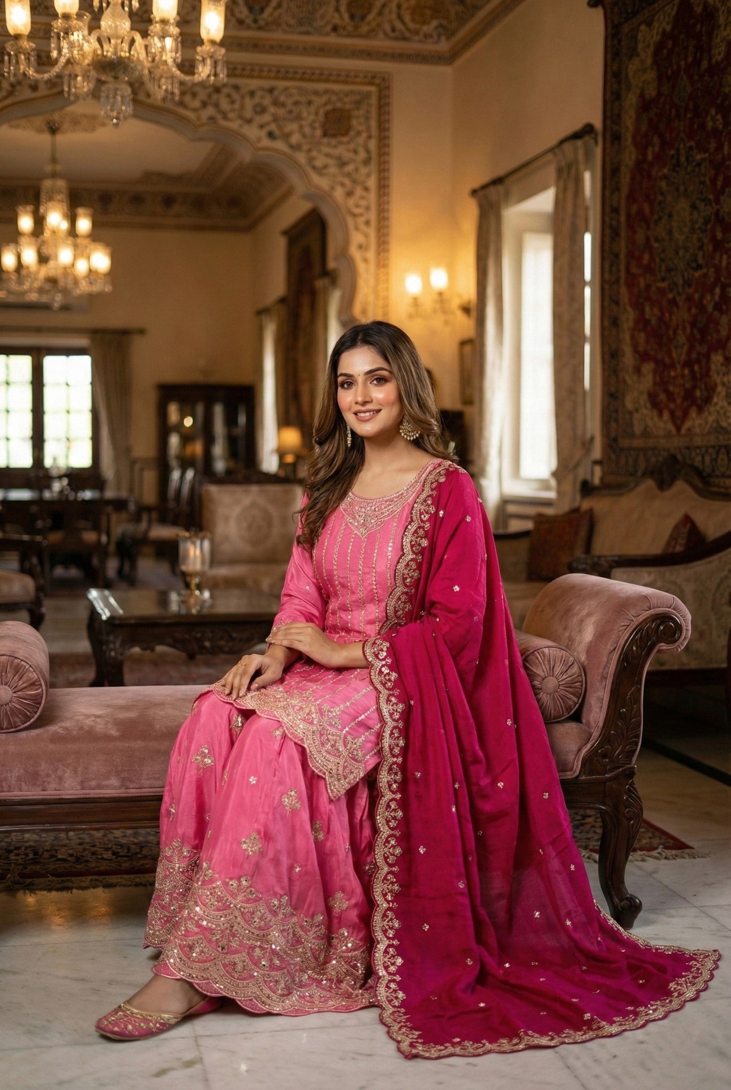 Anaita Pink Chinon Stitched Suit With Embroidery & Sequence Work