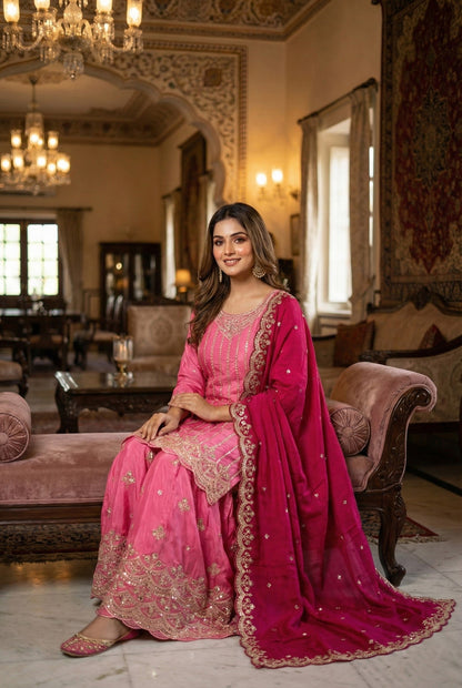 Anaita Pink Chinon Stitched Suit With Embroidery & Sequence Work