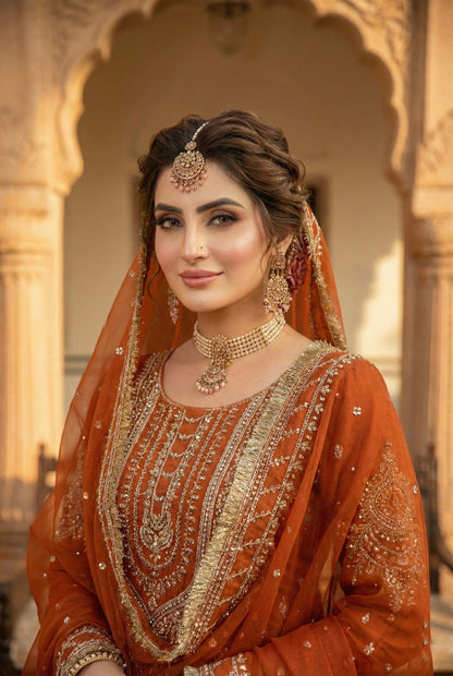Anaita Orange Georgette Stitched Suit With Embroidery & Sequence Work