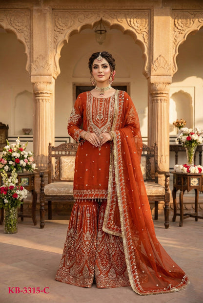 Anaita Orange Georgette Stitched Suit With Embroidery & Sequence Work