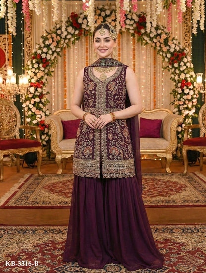 Anaita Maroon Georgette Stitched Suit With Multi Embroidery & Sequence Work