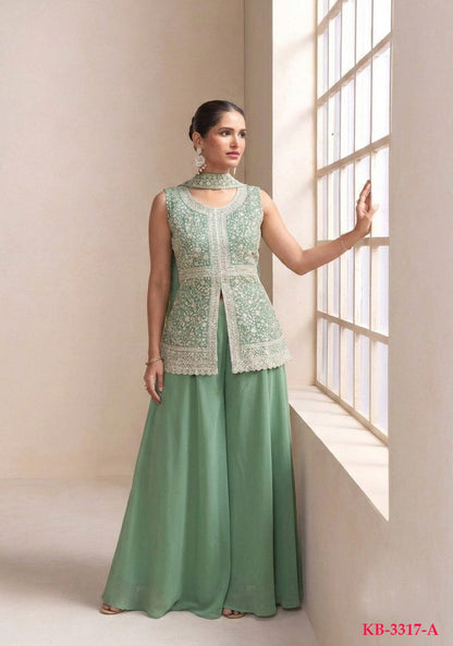 Anaita Green Georgette Stitched Palazzo Suit with Embroidery & Sequence Work