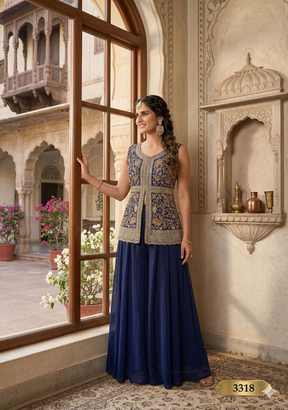 Anaita Navy Georgette Stitched Plazzo Suit with Sequence Lakhnavi Embroidery work