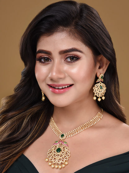 Saraf RS Jewellery Women Gold and Green Gold-Polished Jewellery Set