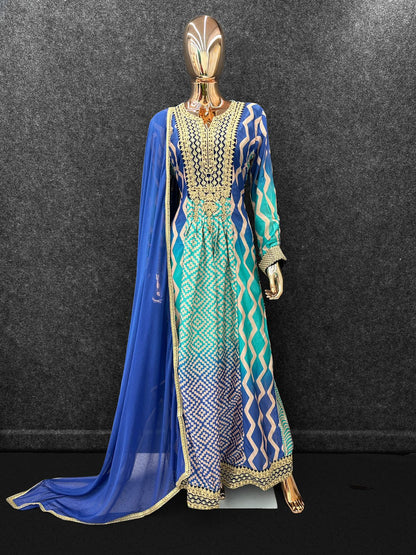 Anaita Blue Chinon Stitched Anarkali Suits With Embroidery & Sequence Work