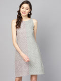 Anayna Women Sea Green & Purple Printed A-Line Dress