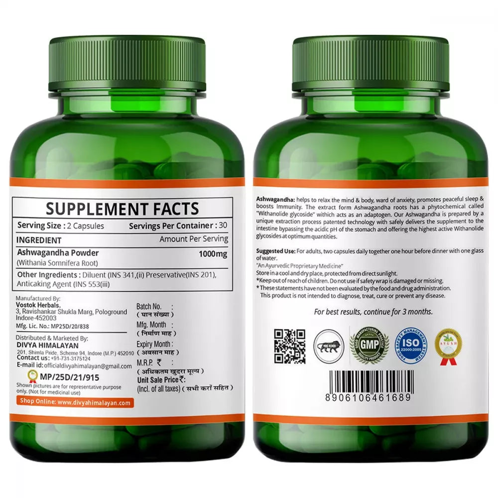 Divya Himalayan Ashwagandha 1000MG Capsule - 60 caps