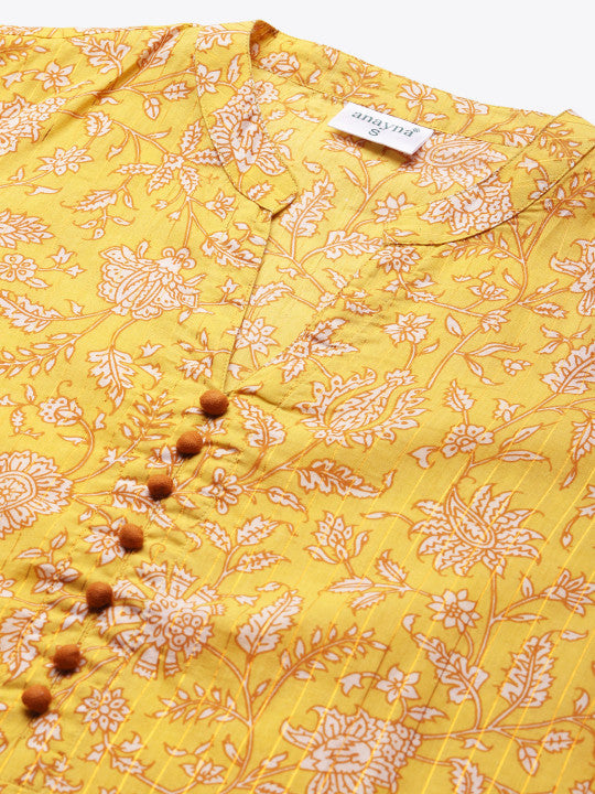 Anayna Women Yellow & White Ethnic Motifs Printed Kurta