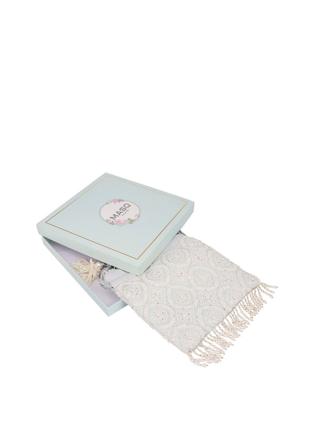 Masq Blue & Gold-Toned Embellished Embroidered Potli Clutch