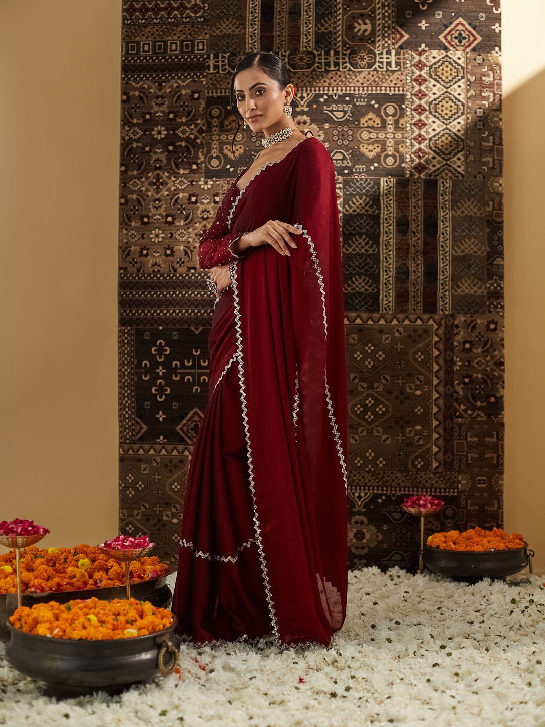 kasee Beads and Stones Pure Chiffon Saree