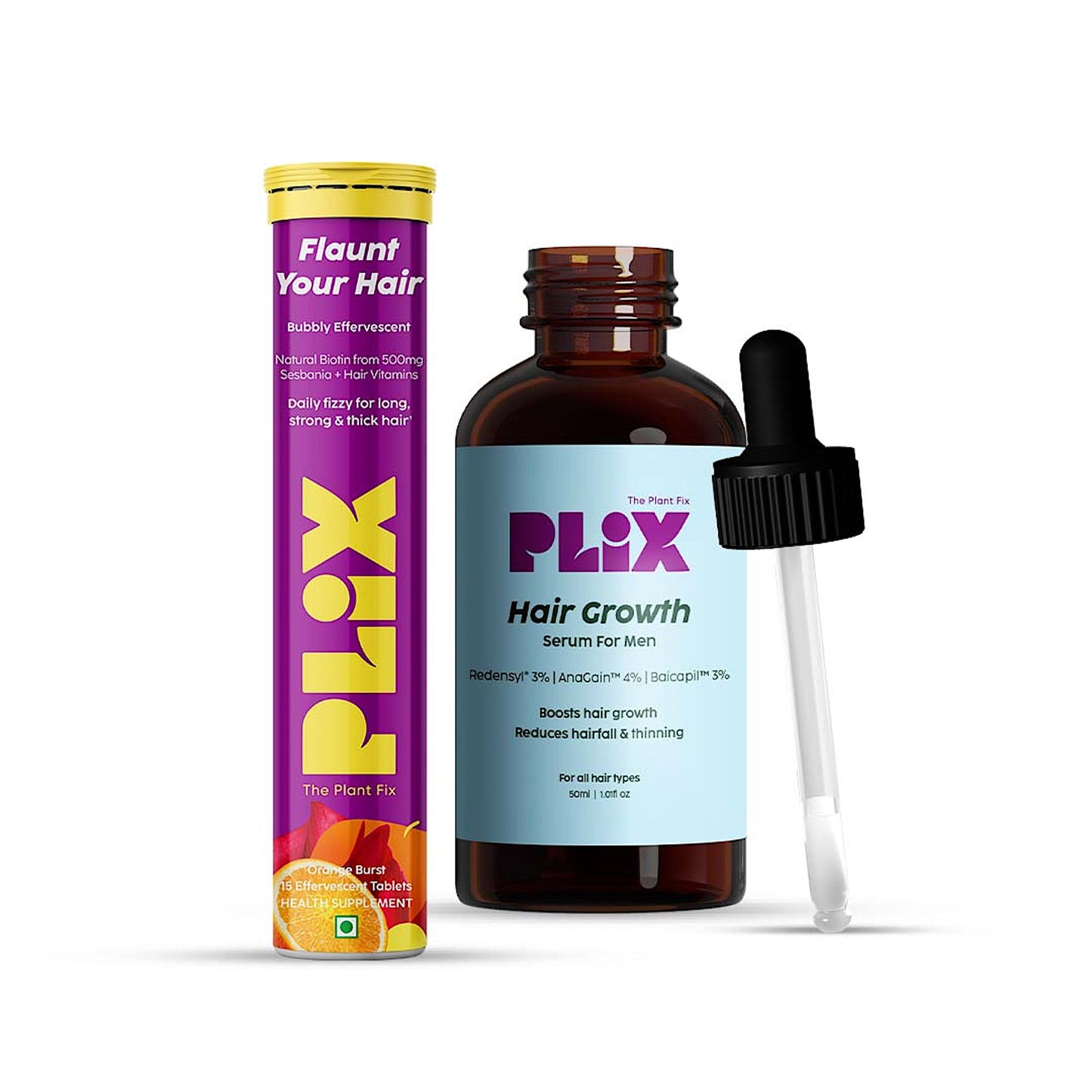 Plix Biotin Effervescent & Menâ€™s Hair Growth Serum With 3% Redensyl