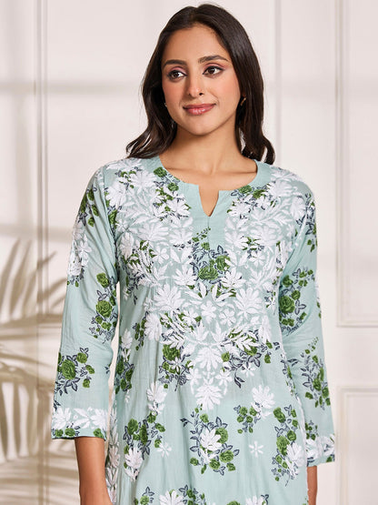 HOUSE OF KARI Floral Embroidered Chikankari Pure Cotton Kurta