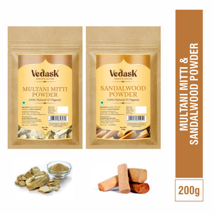 Vedask Organic Multani Mitti And SandalWood Powder Combo Pack