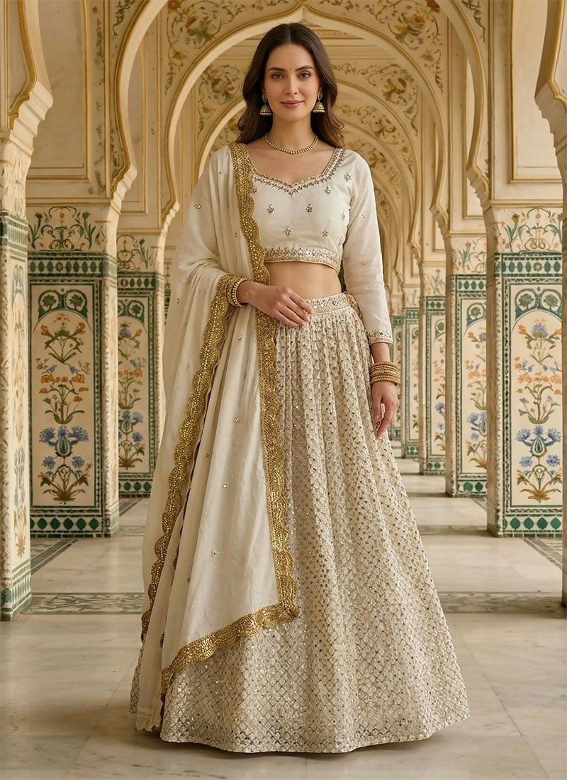 Lehenga Mart White Faux Georgette Designer Bollywood Style Wedding Wear Lehenga Choli