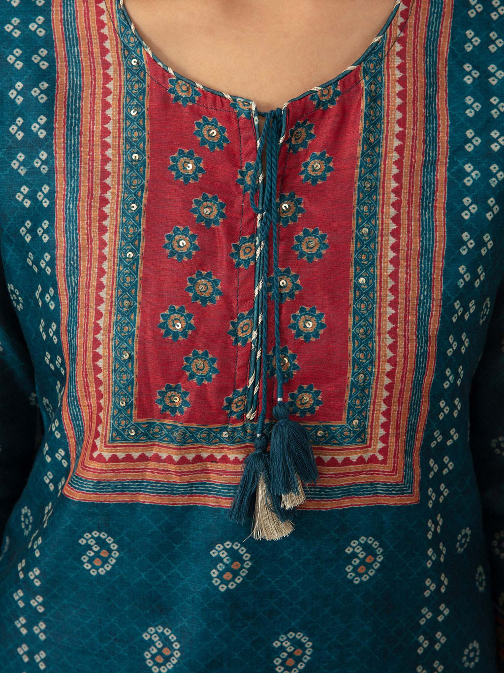 Likha Blue Printed & Embroidered Chanderi Kurta Pant Dupatta LIKSKD99 (Set of 3) - M