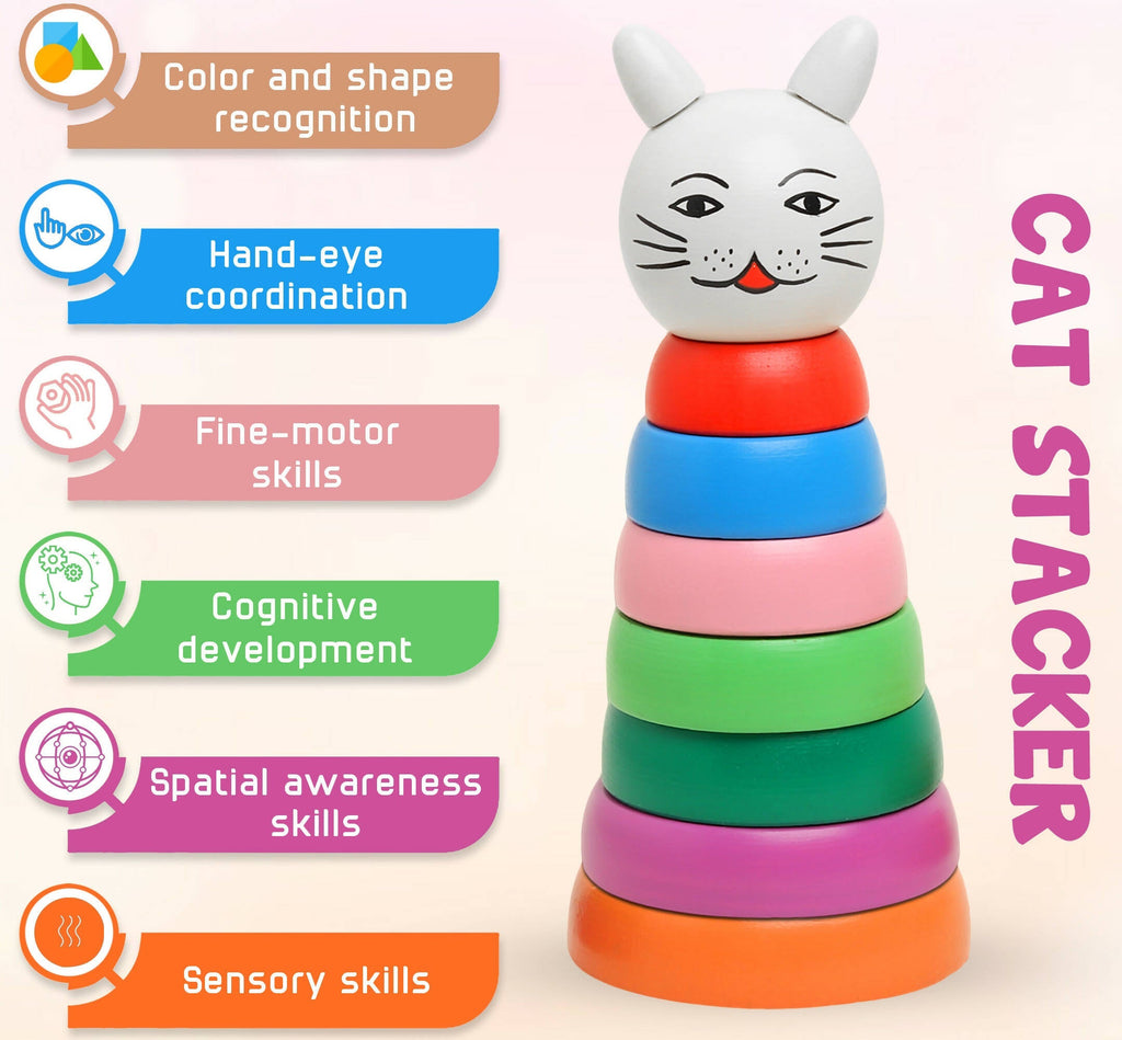 Matoyi Trapezium Rattle & Cat Stacker & Flat disk Rattle & Color Bowling Pin For Kids