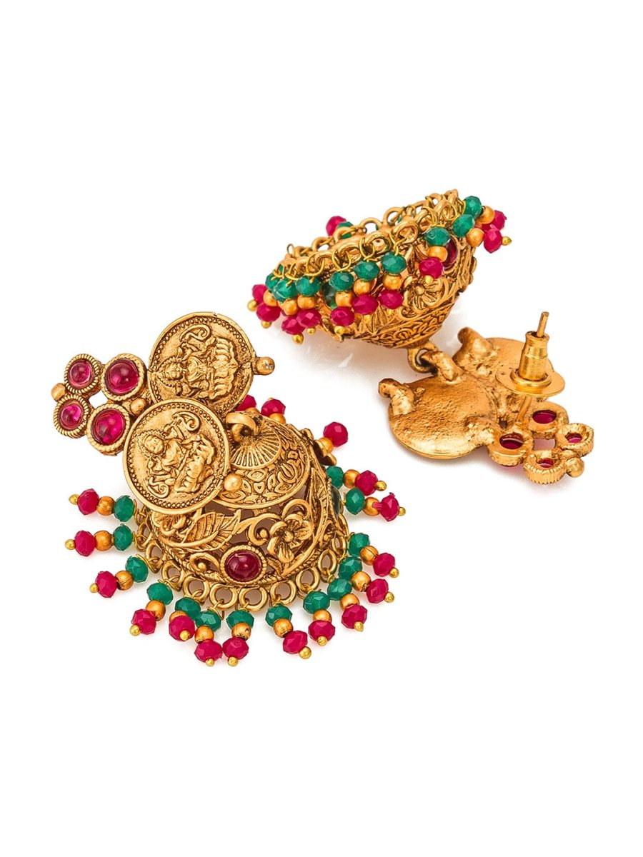 Aadita Gold-Polished & Pink Stone Studded Handcrafted Jewellery Set