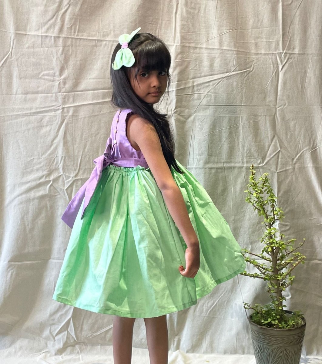 ArthLife Purple And Green Butterfly Partywear Dress