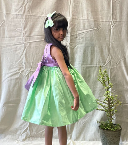 ArthLife Purple And Green Butterfly Partywear Dress