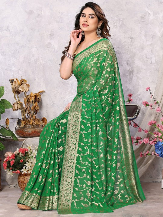 Fabmora Ethnic Motifs Printed Poly Georgette Saree