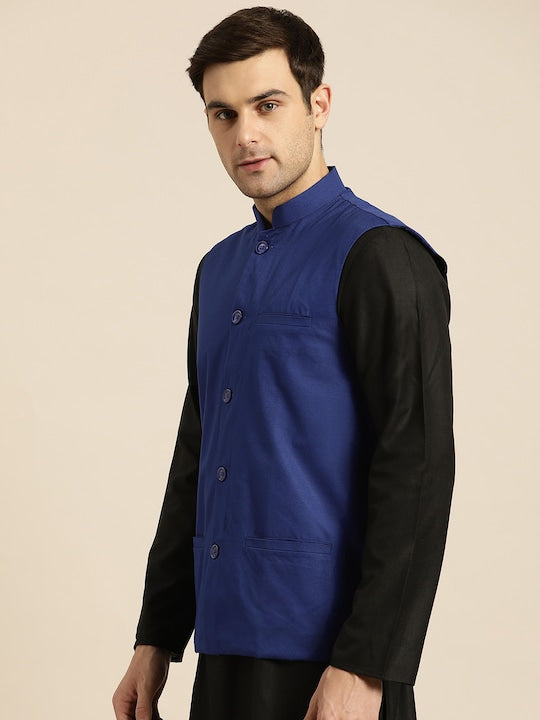 Sojanya Men Blue Solid Nehru Jacket