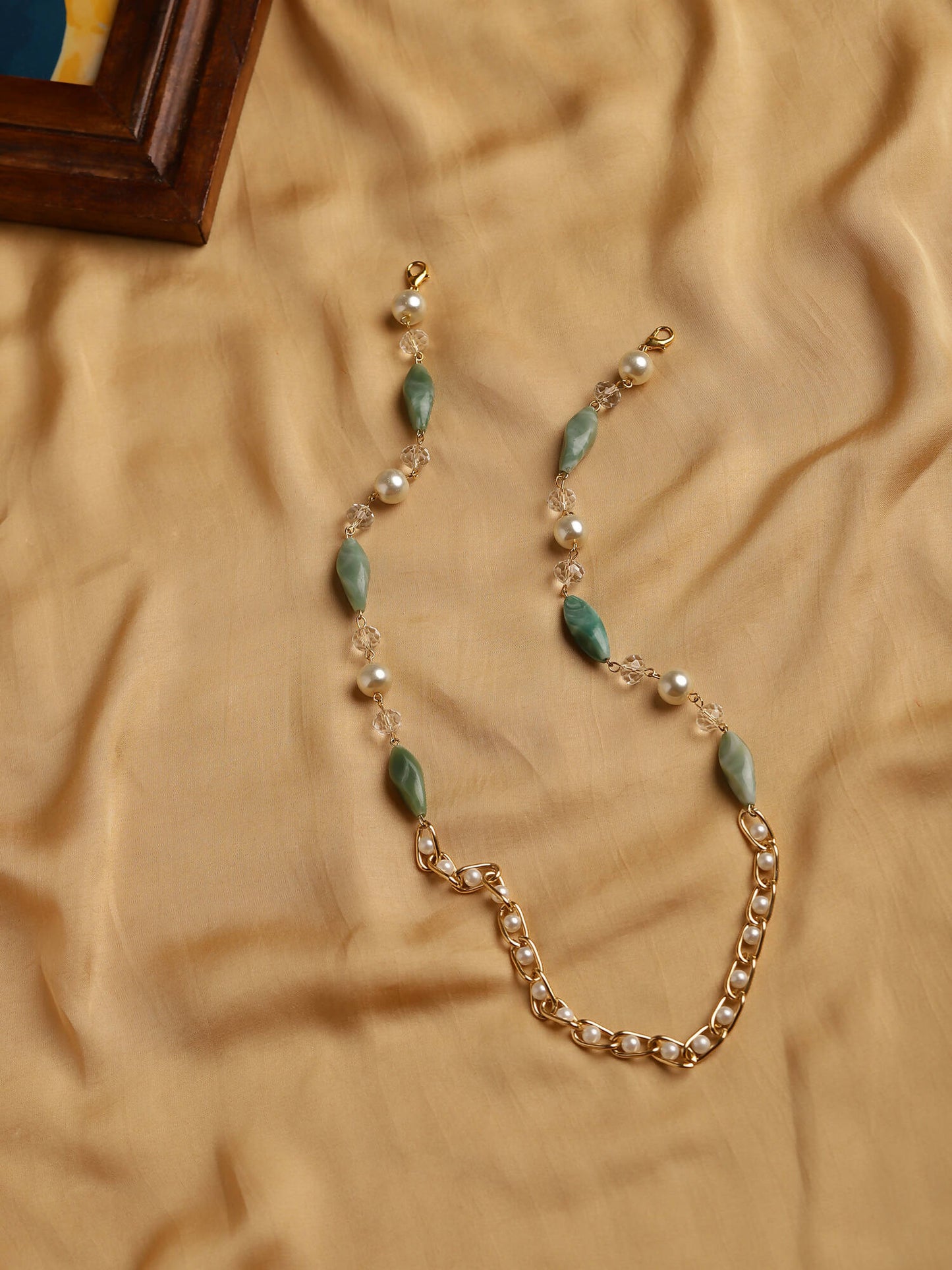 Gold-Toned Green Beaded Mask Chain - Ruby Raang