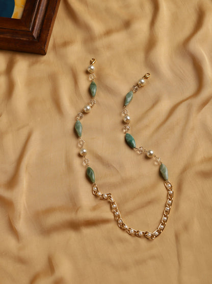 Gold-Toned Green Beaded Mask Chain - Ruby Raang
