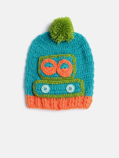 Chutput Kids Woollen Hand Knitted robot Detail Cap - Sea Green