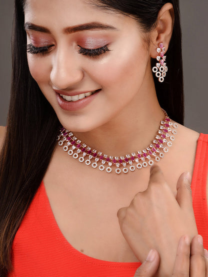 Saraf RS Jewellery Rose Gold-Polished Red AD-Studded Jewellery Set