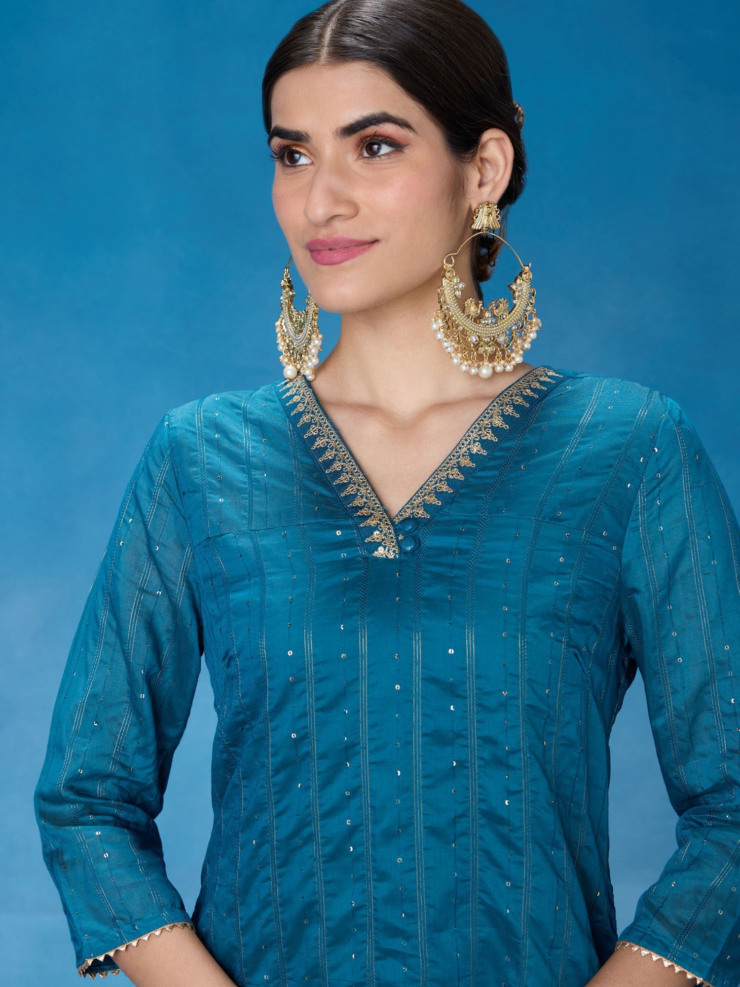 Likha Teal Rangbahar Lurex Chanderi with Sequence Co-ord Set LIKSKD266 (Set of 2)