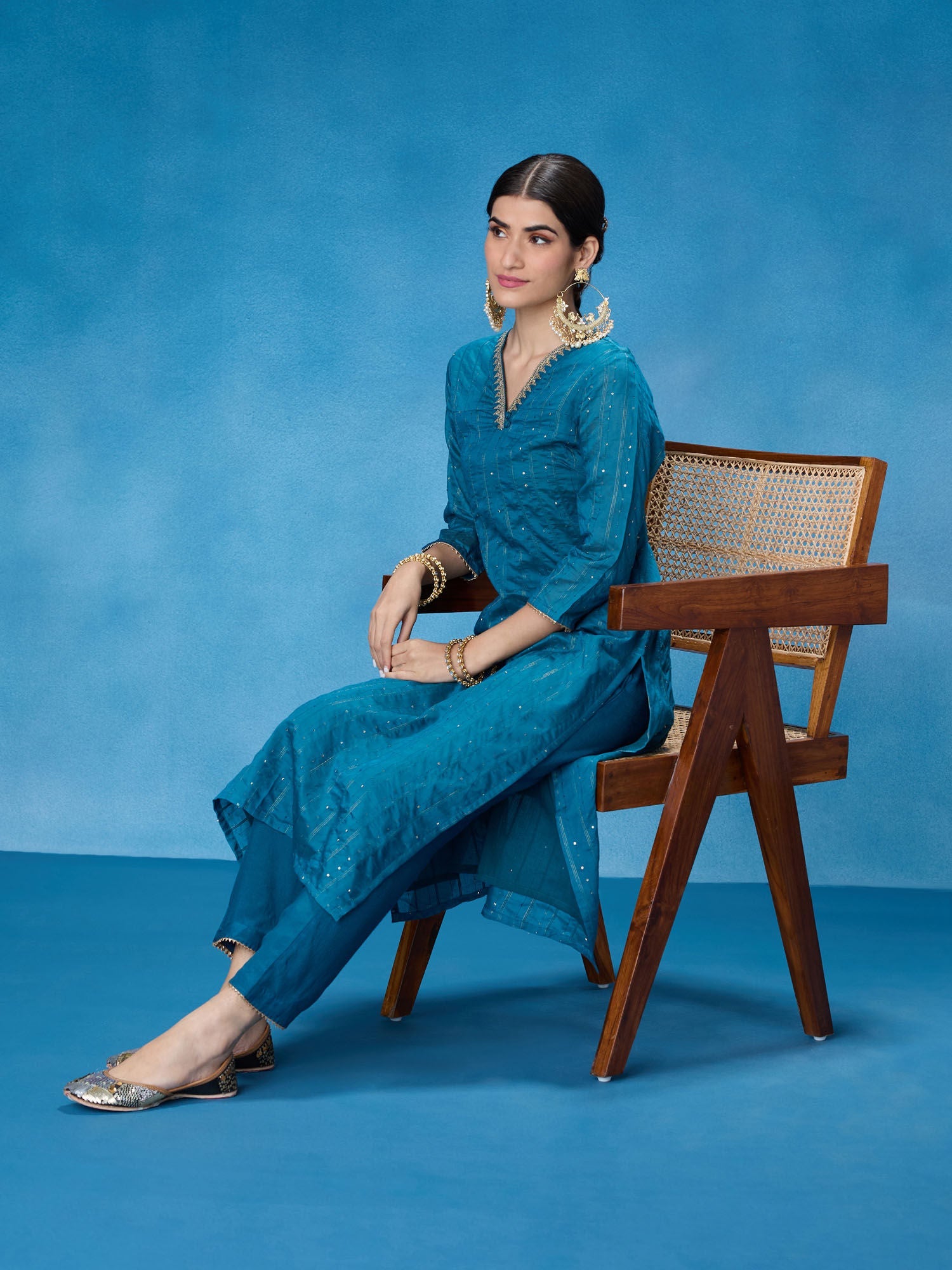 Likha Teal Rangbahar Lurex Chanderi with Sequence Co-ord Set LIKSKD266 (Set of 2)
