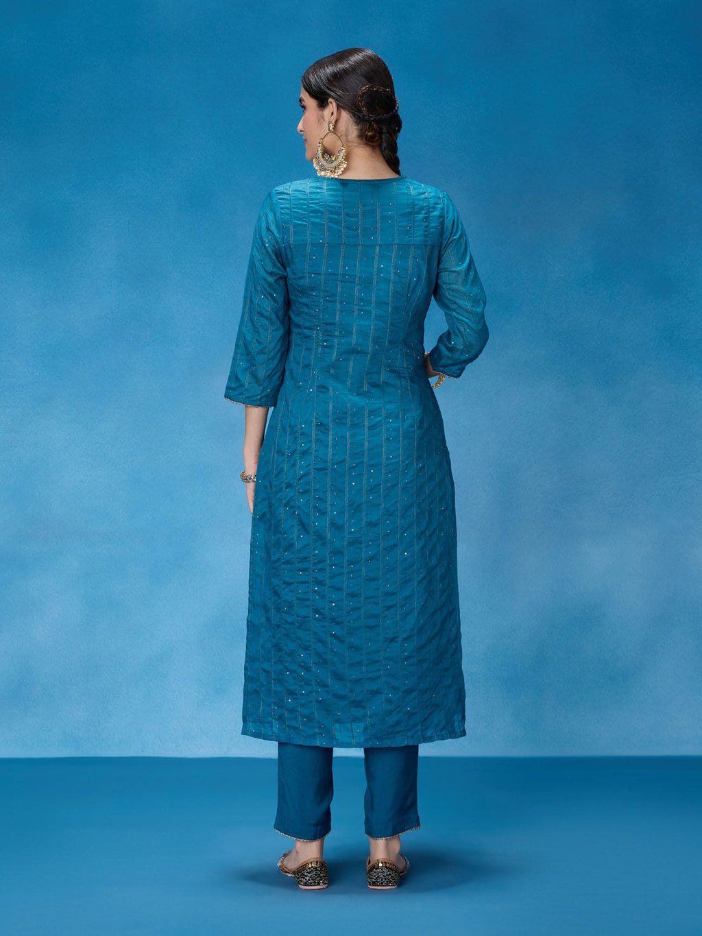Likha Teal Rangbahar Lurex Chanderi with Sequence Co-ord Set LIKSKD266 (Set of 2)
