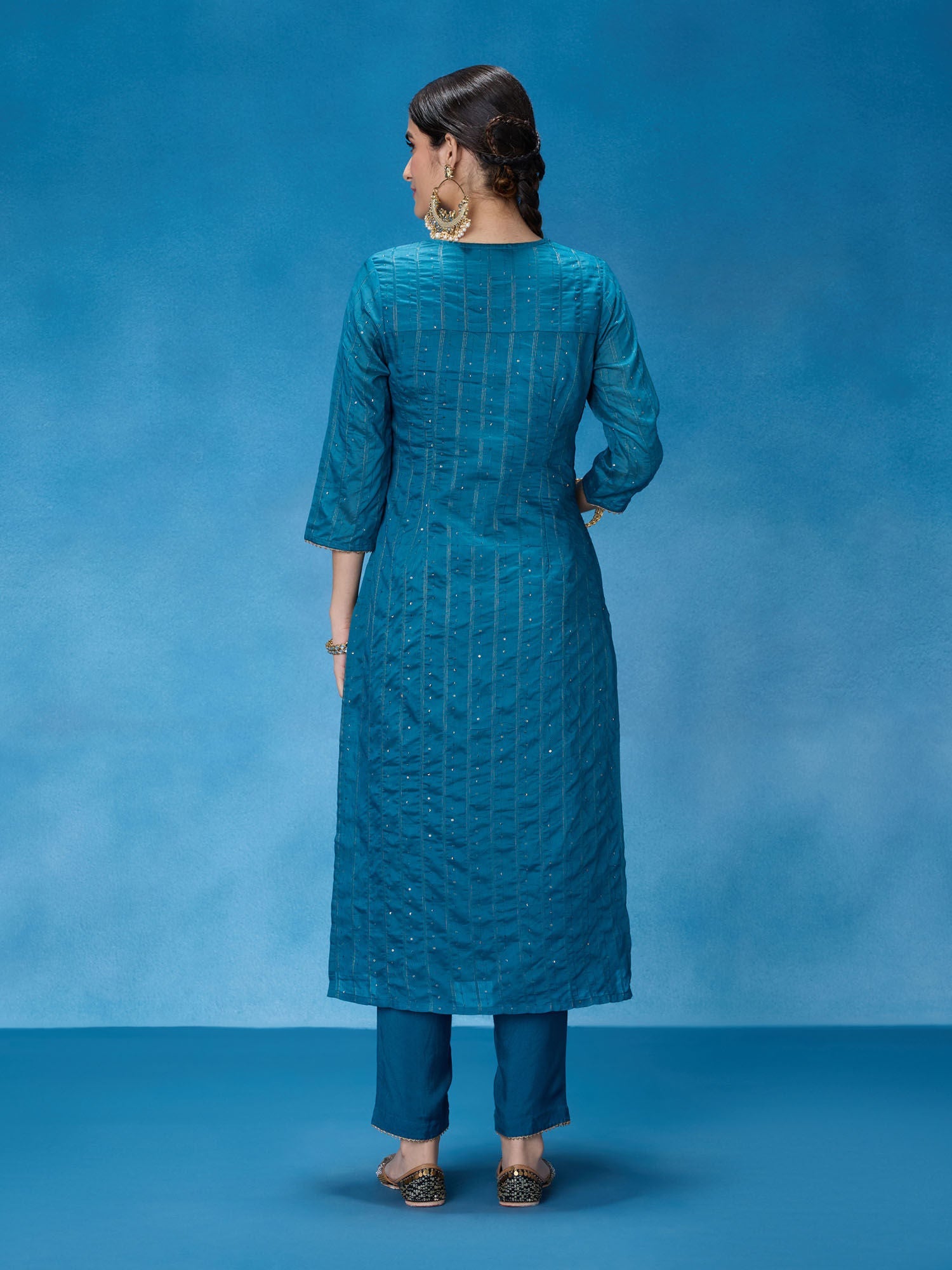 Likha Teal Rangbahar Lurex Chanderi with Sequence Co-ord Set LIKSKD266 (Set of 2)