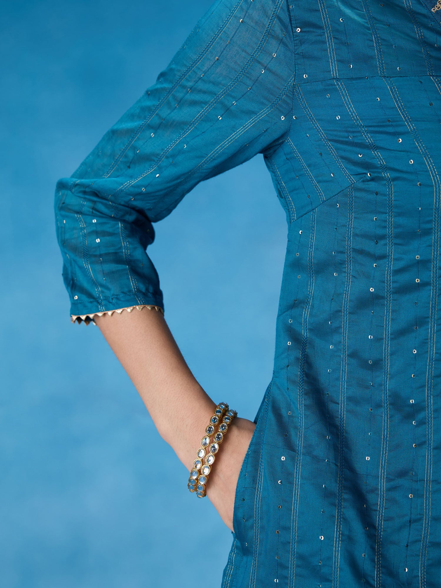 Likha Teal Rangbahar Lurex Chanderi with Sequence Co-ord Set LIKSKD266 (Set of 2)