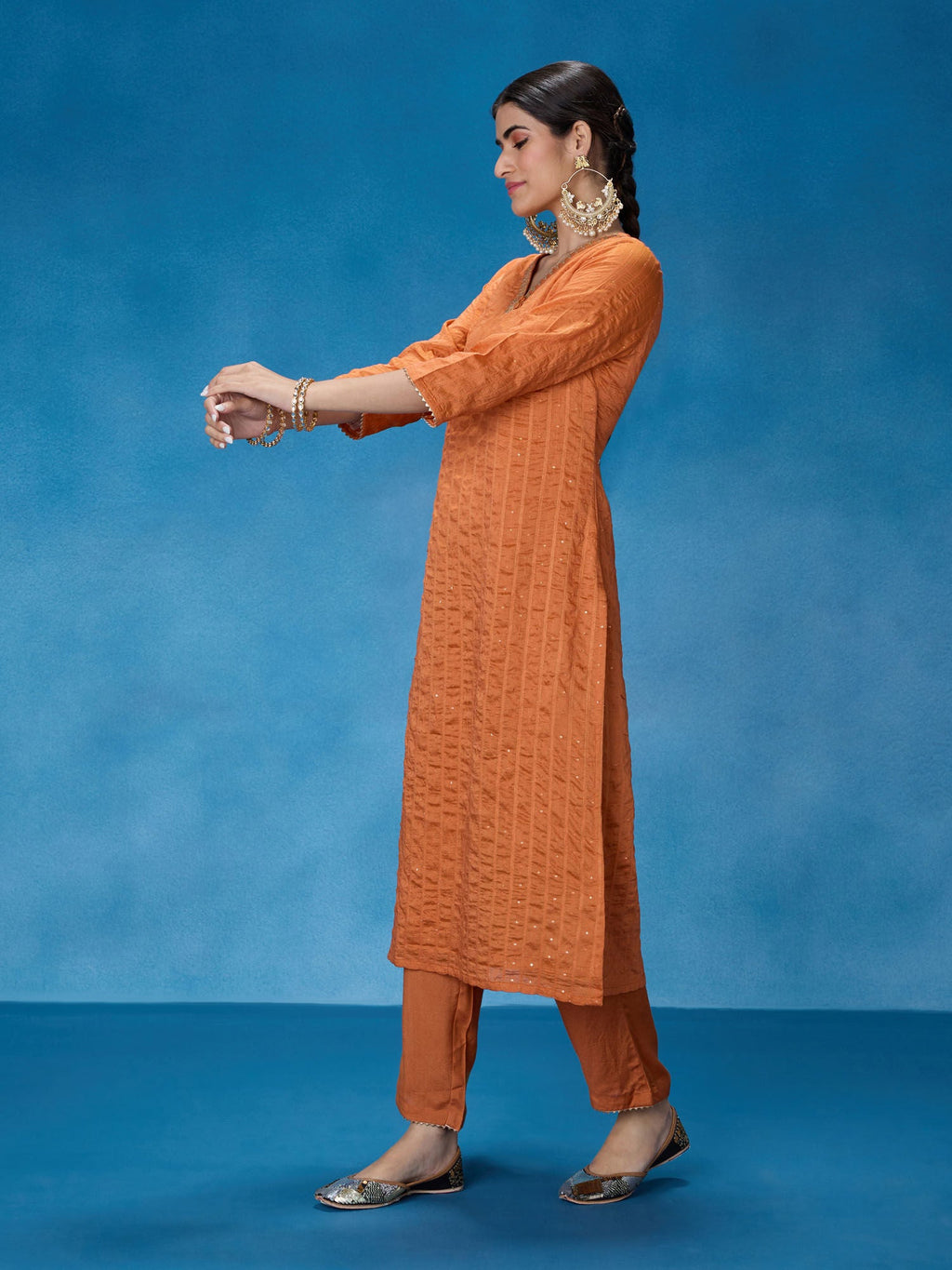 Likha Rust Rangbahar Lurex Chanderi with Sequence Co-ord Set LIKSKD266 (Set of 2)