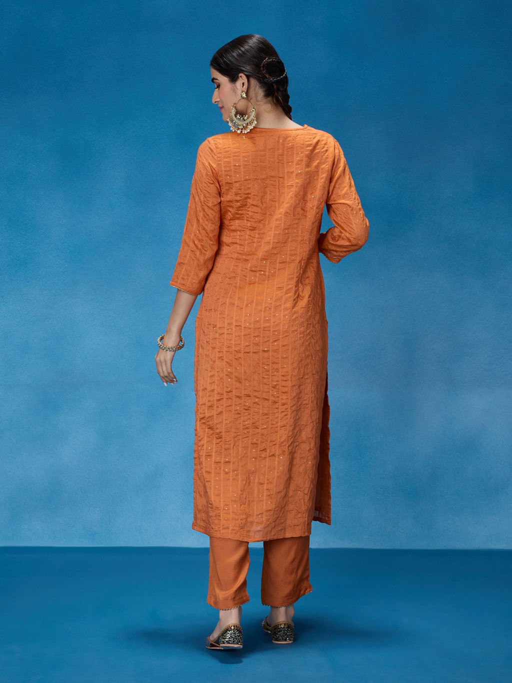 Likha Rust Rangbahar Lurex Chanderi with Sequence Co-ord Set LIKSKD266 (Set of 2)