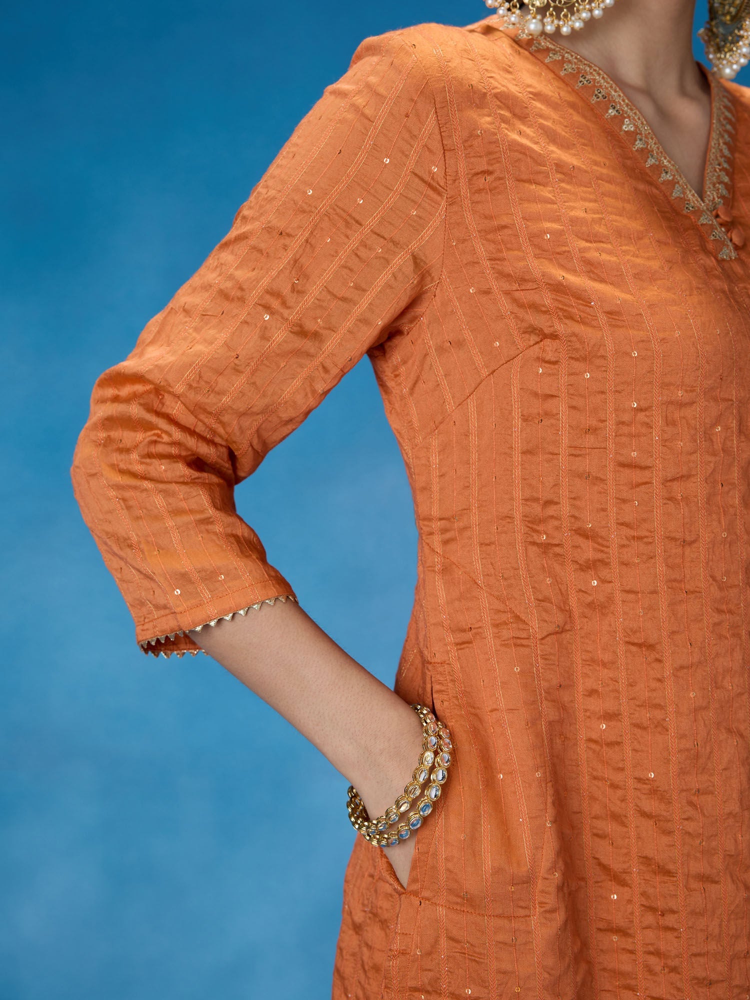 Likha Rust Rangbahar Lurex Chanderi with Sequence Co-ord Set LIKSKD266 (Set of 2)