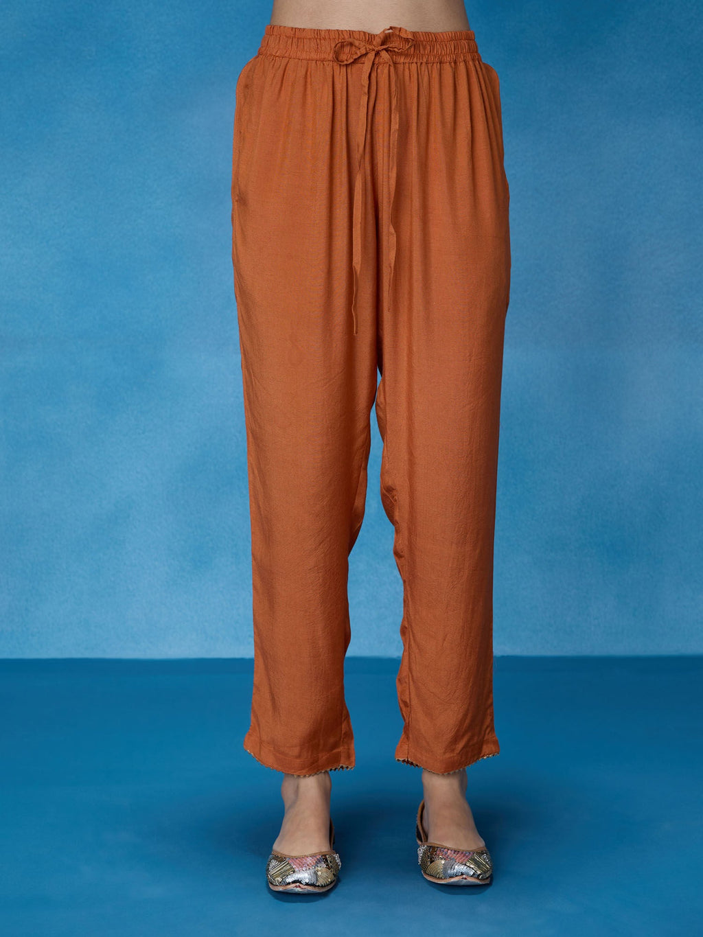 Likha Rust Rangbahar Lurex Chanderi with Sequence Co-ord Set LIKSKD266 (Set of 2)
