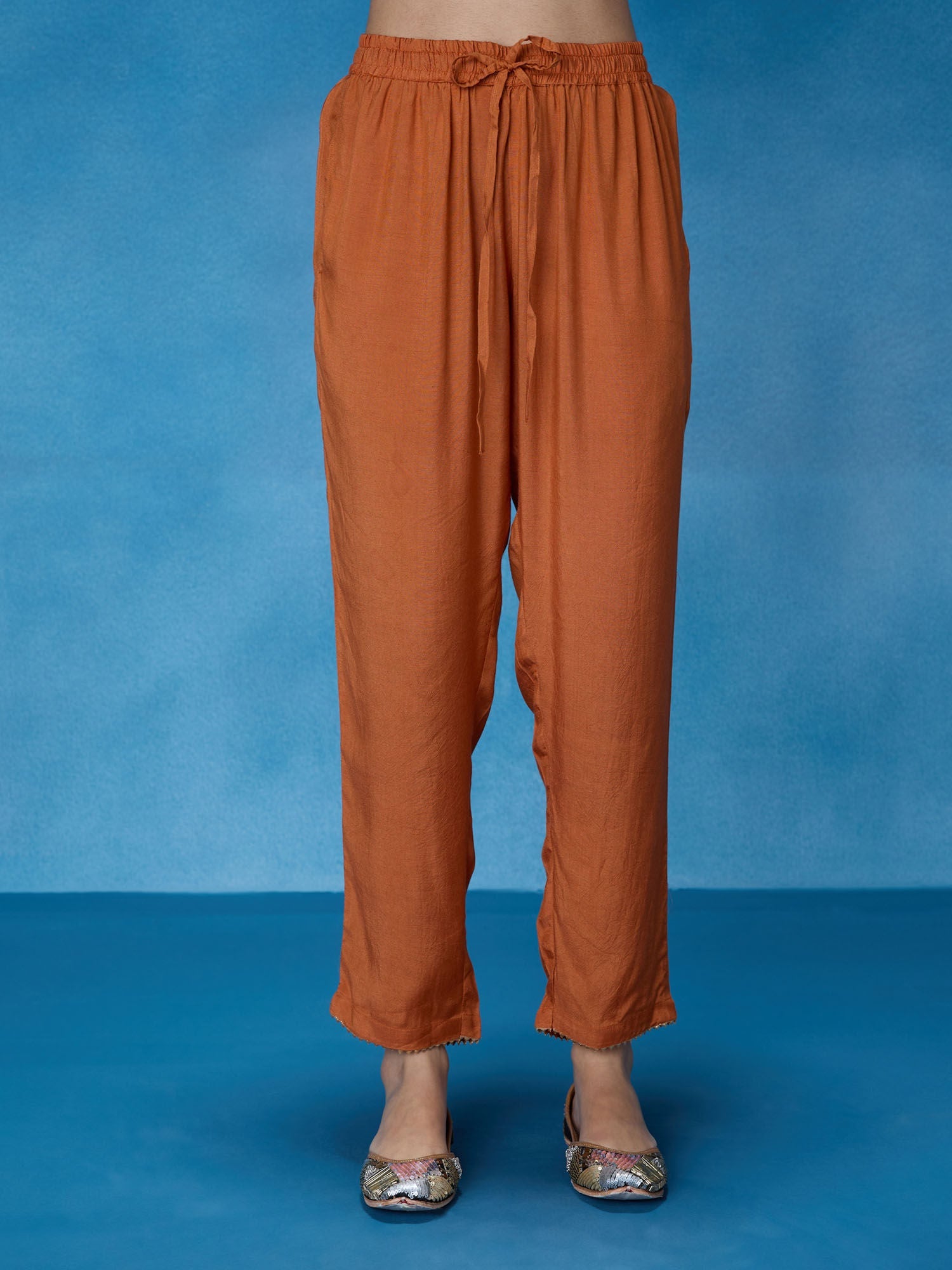 Likha Rust Rangbahar Lurex Chanderi with Sequence Co-ord Set LIKSKD266 (Set of 2)