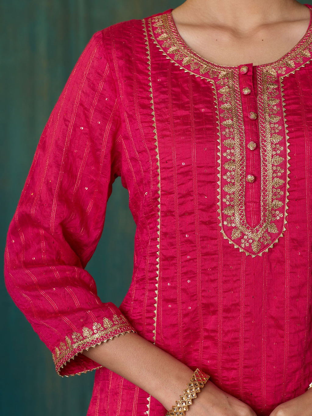 Likha Fuschia Rangbahar Sequence Chanderi Kurta Pant and Dupatta LIKSKD267 (Set of 3)