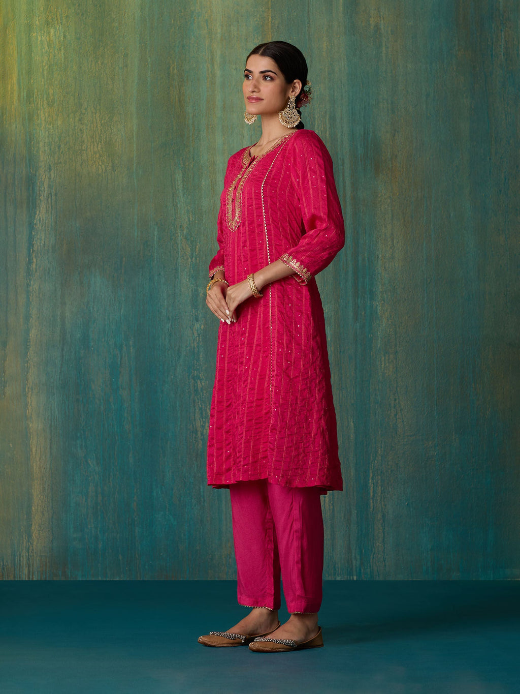 Likha Fuschia Rangbahar Sequence Chanderi Kurta Pant and Dupatta LIKSKD267 (Set of 3)