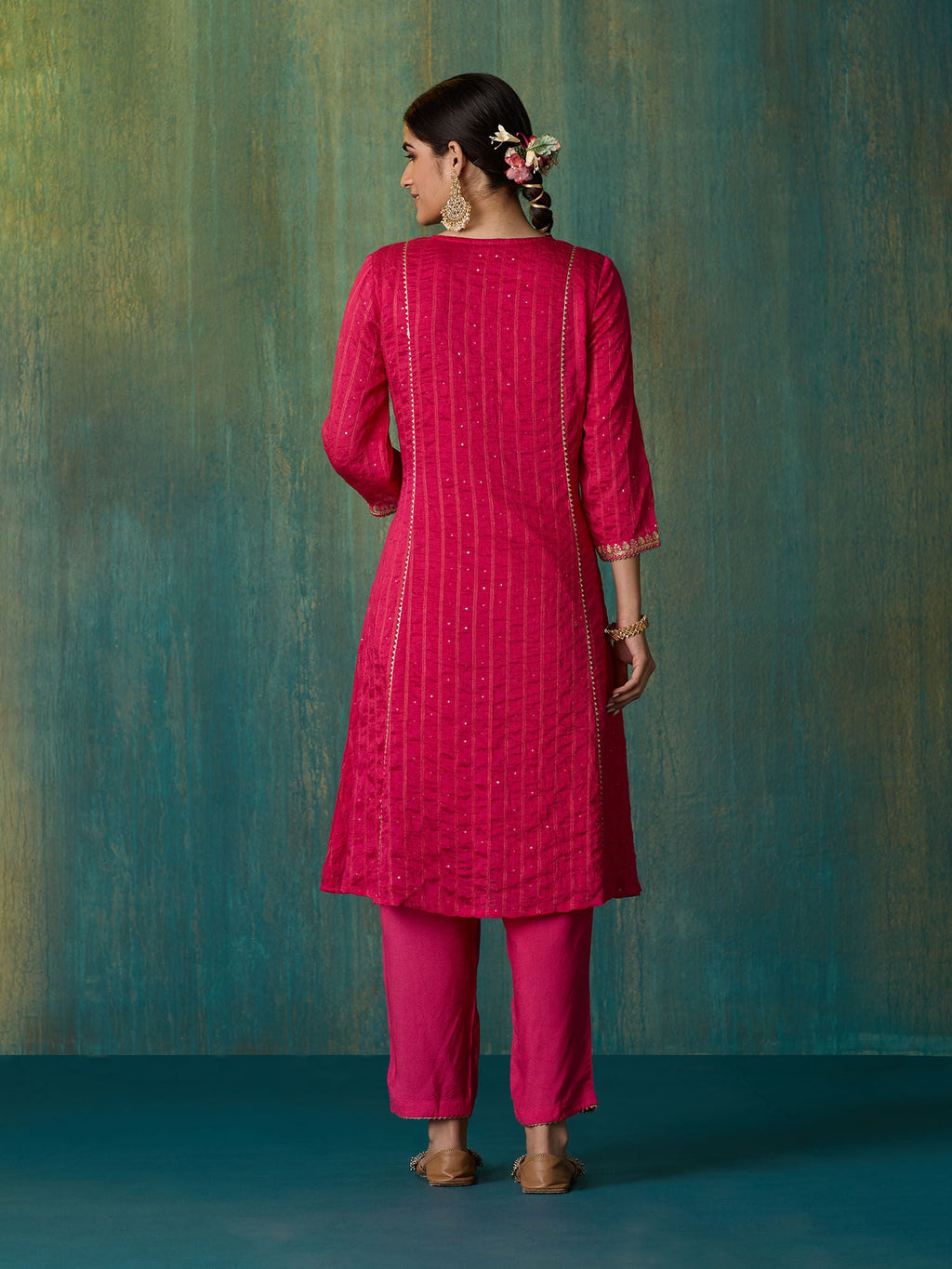 Likha Fuschia Rangbahar Sequence Chanderi Kurta Pant and Dupatta LIKSKD267 (Set of 3)