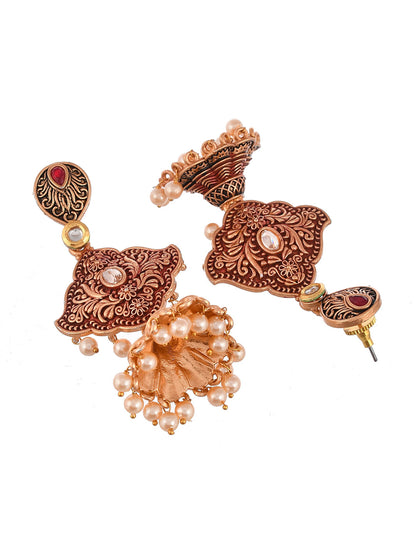 Shoshaa Maroon & Gold-Toned Contemporary Jhumkas Earrings
